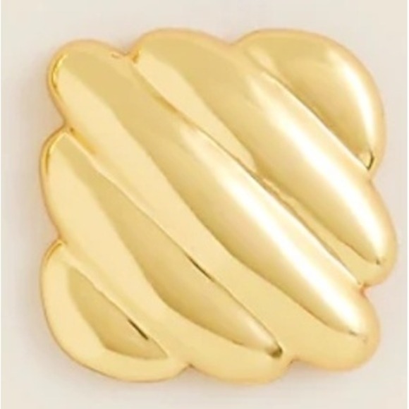 J. Crew Gold Tone Ribbed Square Earrings Shiny Chic Fashion Statement NEW $40 - Picture 2 of 4